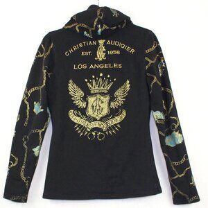 Christian Audigier Vintage Embroidered Full Zip Hoodie Womens Medium